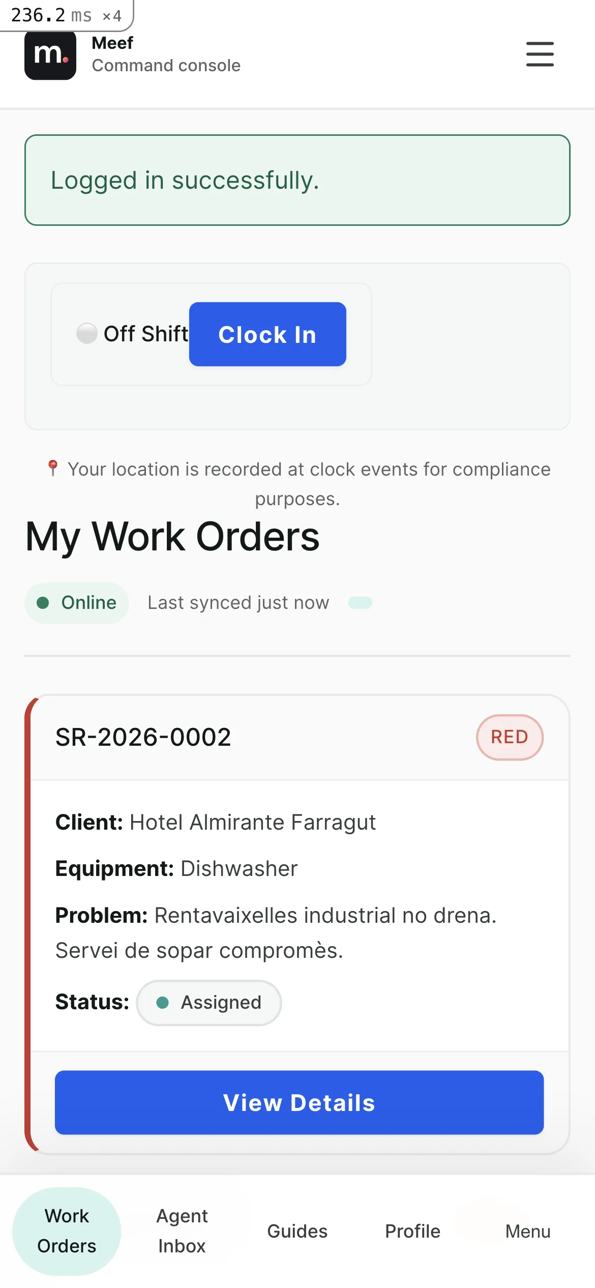 Meef mechanic mobile work order list for field technicians
