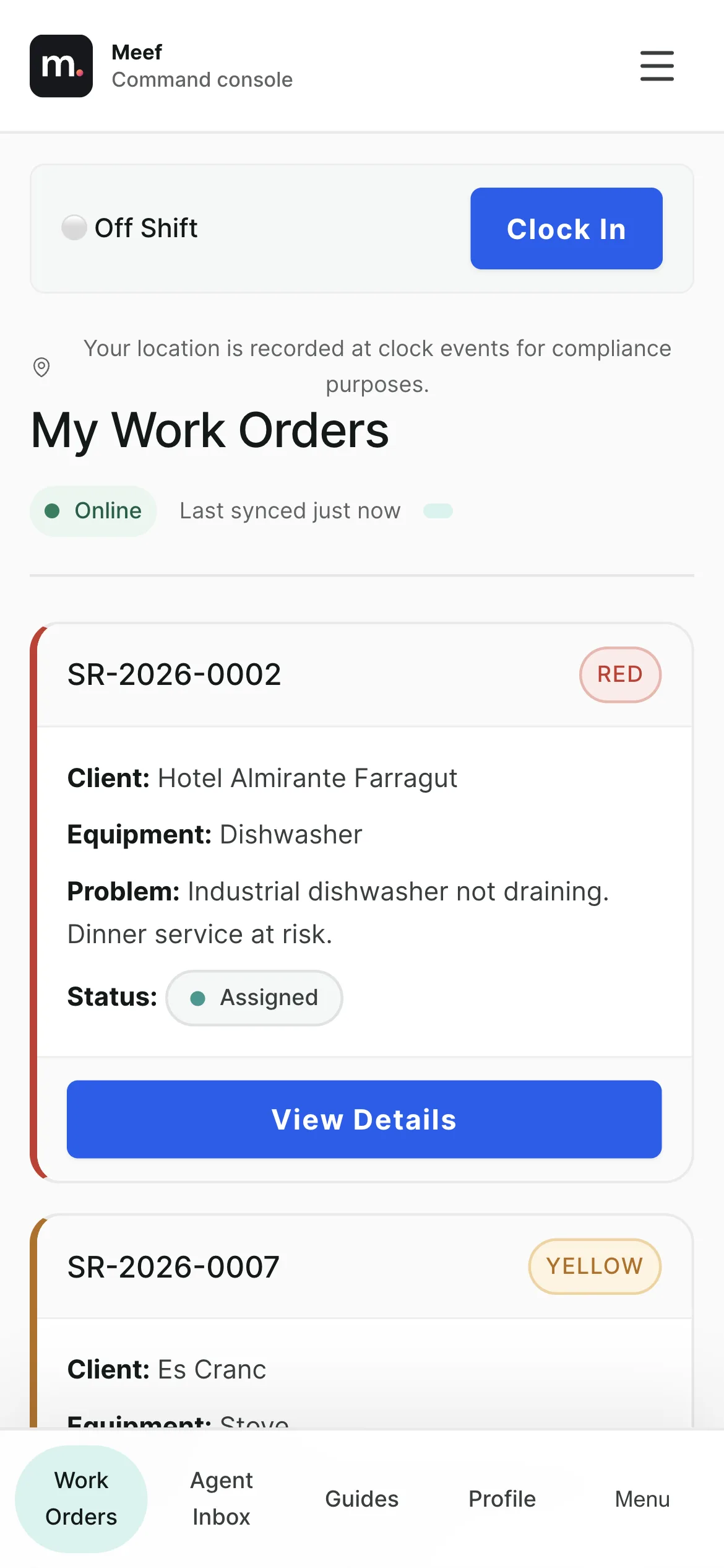 Meef mechanic mobile work order list for field technicians